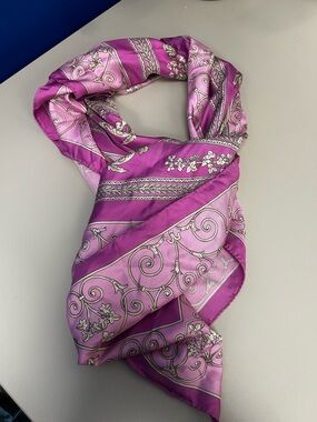 VERSACE Baroque Print Pink Patterned Scarf in Silk